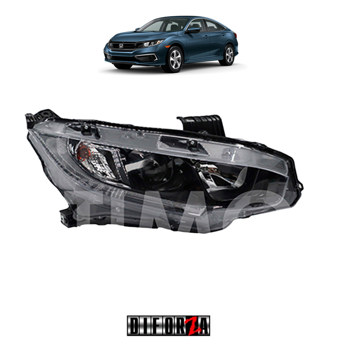FARO HONDA CIVIC 2019-2021 FONDO NEGRO C/LUPA C/DRL FILOS NEGRO DER #OP