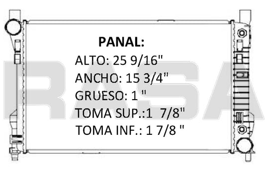 35984 AU RADIADOR ALUMINIO PLASTICO C230,C240,C320 2.6Lts V6 01-05 TRANS:AUTOMATICA RASA