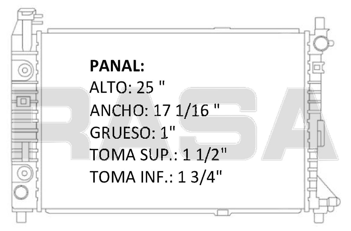 35687 AU RADIADOR ALUMINIO PLASTICO MUSTANG Motor 3.8 V6 C/GOLLETE 97-04 TRANS:AUTOMATICA RASA