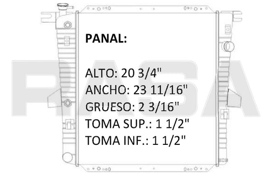35770 AU R RADIADOR ALUMINIO PLASTICO EXPLORER, RANGER, 3 Lt V6, 4 Lt V6 ESP. 2 1/4" 97-99 TRANS:AUTOMATICA RASA