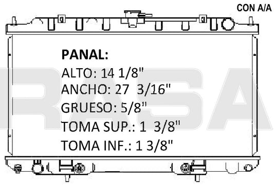 35679 AU RADIADOR ALUMINIO PLASTICO SENTRA TOMAS CRUZADAS L4 2LTS. C/A 00-01 TRANS:AUTOMATICA RASA