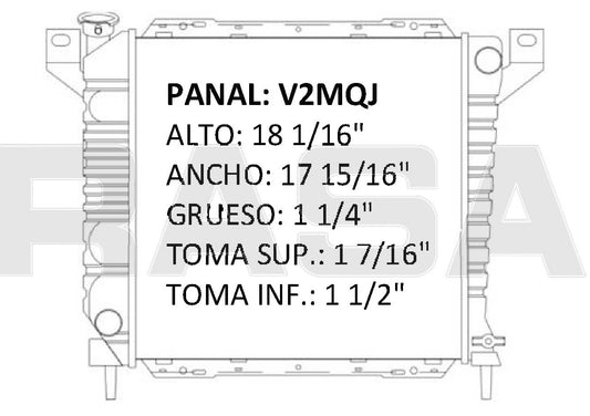 35567 RADIADOR ALUMINIO PLASTICO EXPLORER / BRONCO II / NAVAJO / RANGER / B 3000 / B 4000 PU V6 3.0/4.0 TOMA RECTA 85-94 RASA