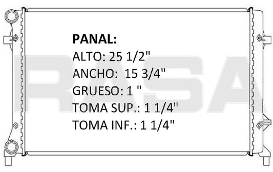 RADIADOR ALUMINIO PLASTICO BORA 06-10 / JETTA AMERICANO(TIPO BORA) 05-10 TUBO MECANICO #RS