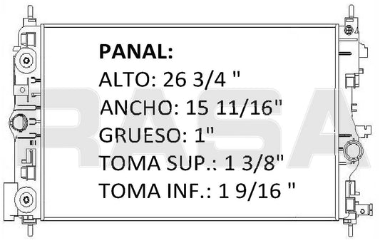36188 AU RADIADOR ALUMINIO PLASTICO CRUZE 10-13,20 V AT 10-13 TRANS:AUTOMATICA RASA
