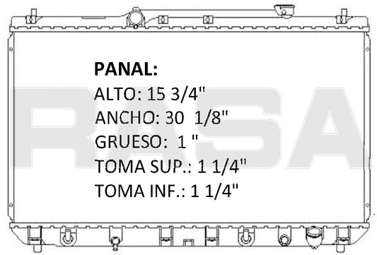 36022 AU RADIADOR ALUMINIO PLASTICO CAMRY, SOLARA 2.2 LTS L4 97-01 TRANS:AUTOMATICA RASA