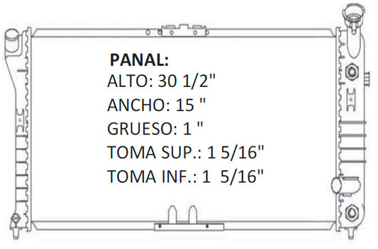 35815 AU RADIADOR ALUMINIO PLASTICO LUMINA / MONTE CARLO / REGAL / CUTLASS SUPREME / GRAND PRIX V6 3.1/3.4/3.8 94-97 TRANS:AUTOMATICA RASA
