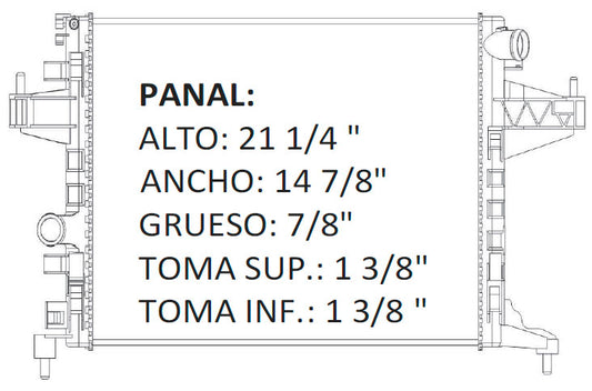 36167 M RADIADOR ALUMINIO PLASTICO CORSA / TORNADO 11-12 L4 1.8 23 MM P/A M 11-12 MECANICO RASA