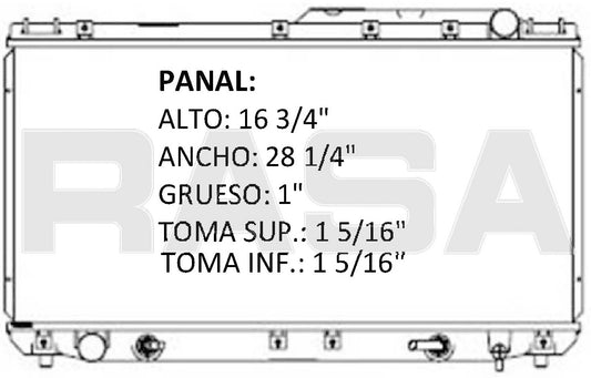 36026 AU RADIADOR ALUMINIO PLASTICO CAMRY, AVALON 2.4 LTS 94-00 TRANS:AUTOMATICA RASA