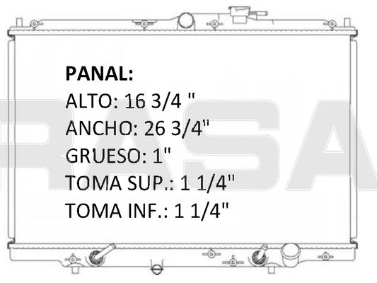 35839 AU RADIADOR ALUMINIO PLASTICO ODISEY EX, LX 2.2 LTS. 2.3 LTS. L4 95-99 TRANS:AUTOMATICA RASA
