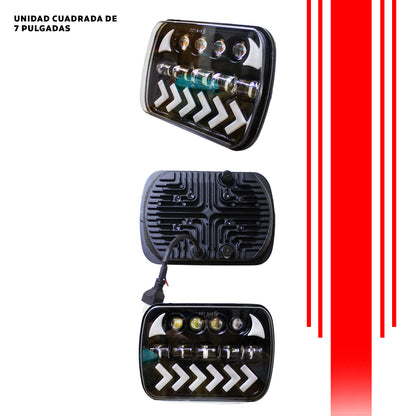 UNIDAD CUADRADA 7" LED CON LUPA Y FLECHA AMBAR Y BLANCO #OP
