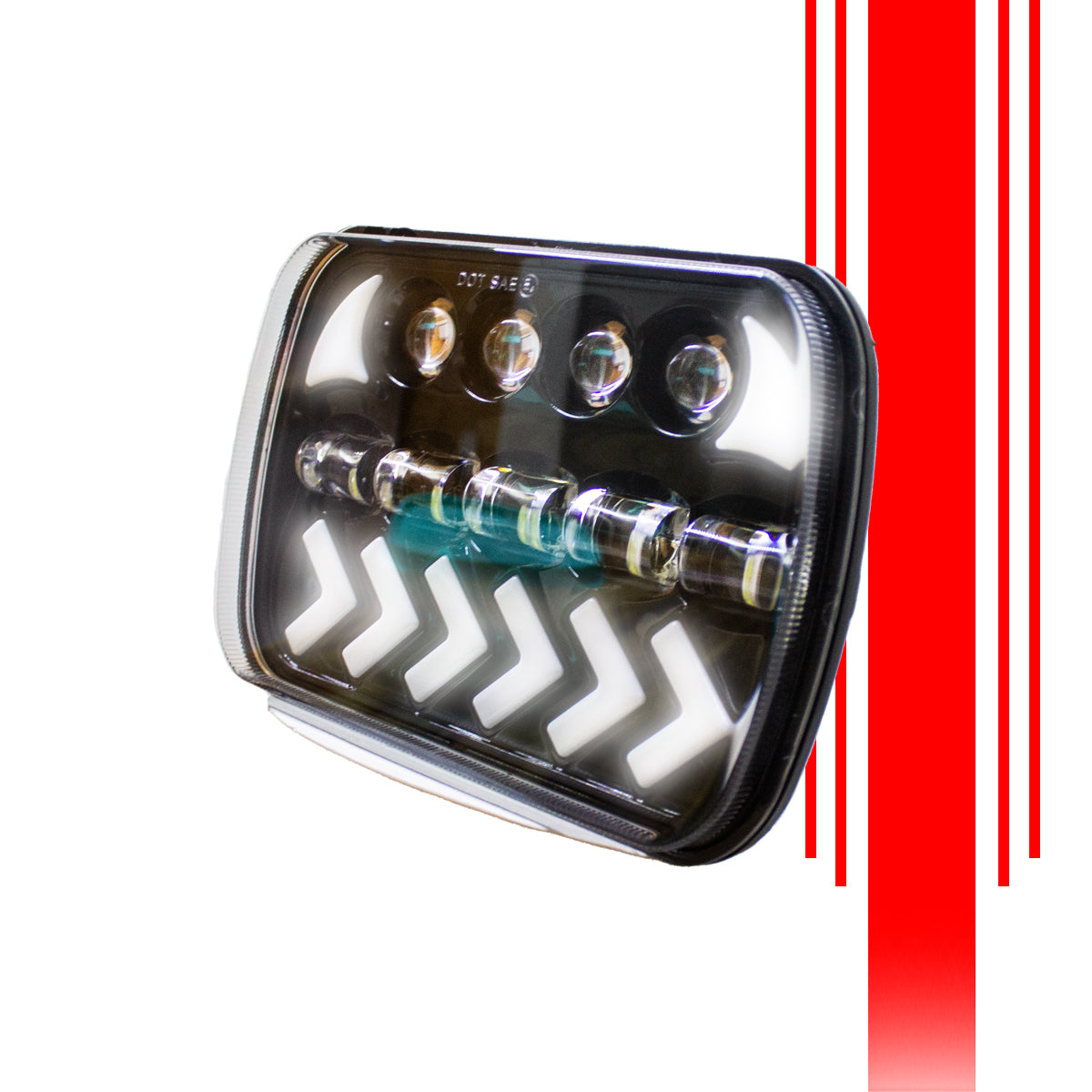 UNIDAD CUADRADA 7" LED CON LUPA Y FLECHA AMBAR Y BLANCO #OP
