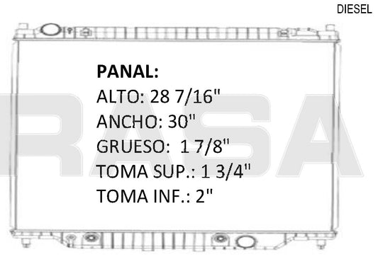 35957 AU RADIADOR ALUMINIO PLASTICO FORD SER SUP DUTY PU F250,F550, 350 V8 6L 05-07 TRANS:AUTOMATICA RASA