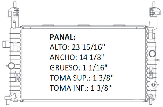 35934 AU RADIADOR ALUMINIO PLASTICO MERIVA L4/16V 1.6i , 1.4i , 1.8i 03-08 TRANS:AUTOMATICA RASA