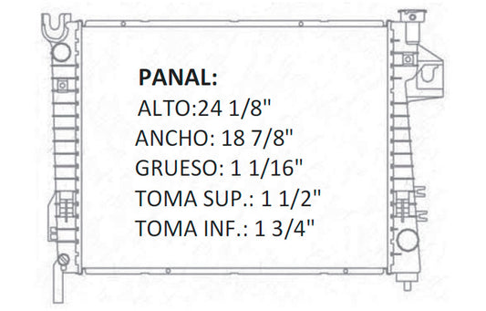 35862 AU M RADIADOR ALUMINIO PLASTICO RAM C/GOLLETE V6/V8 3.7/4.7/5.7/5.9, MECANICO 02-09 TRANS:AUTOMATICA RASA