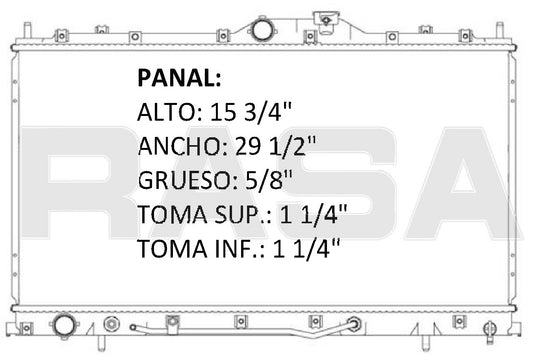 36041 AU RADIADOR ALUMINIO PLASTICO GALANT, ECLIPSE 3.8 LTS V6 A/T 04-10 TRANS:AUTOMATICA RASA