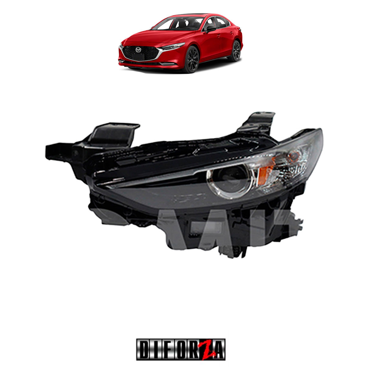 FAR MAZDA 3 2019-2022 F/NEGRO C/LED C/LUPA C/MICA AMBAR  DER #OP
