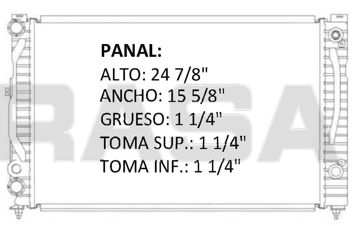 35829 AU RADIADOR ALUMINIO PLASTICO AUDI A4, A6, PASSAT L4-V6 1.8Lt 2.0Lt. 2.8Lt. 96-04 TRANS:AUTOMATICA RASA