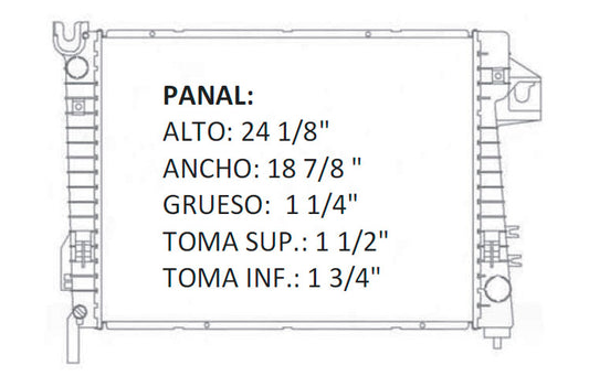 35774 AU M RADIADOR ALUMINIO PLASTICO RAM 1500/2500/3500 PICK UPS 00-03 V6/V8 00-04 MECANICO TRANS:AUTOMATICA RASA