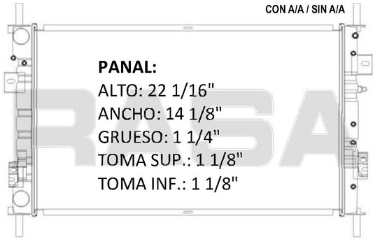 35811 AU M RADIADOR ALUMINIO PLASTICO NOVO FIESTA/ECOSPORT CON A/A, SIN A/A L4 2.0 03-09 MECANICO TRANS:AUTOMATICA RASA